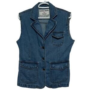 Comfort Denim Women's Short‎ Sleeve Button Front V-Neck Vest with Pockets Size M
